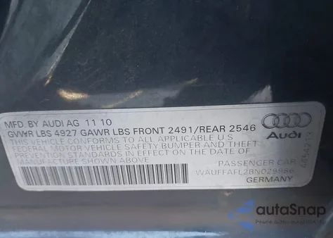 2011 Audi A4 2.0T Premium z USA, uszkodzony, nr VIN WAUFFAFL2BN029986